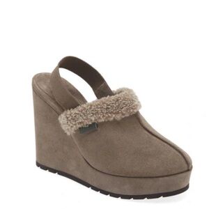 Brunello Cucinelli grey suede and fur wedges
